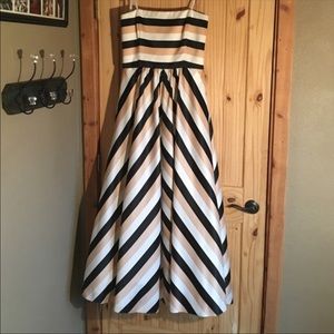 Betsy & Adam strapless satin striped ball gown